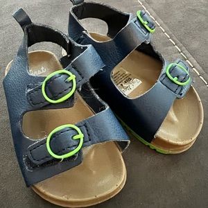 Size 6 First Steps navy with green buckle sandals